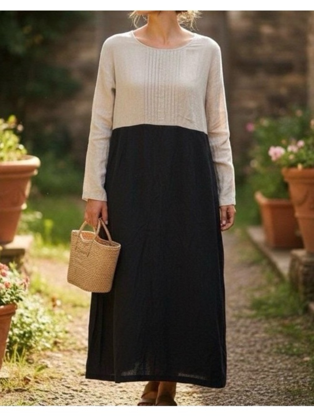 Vintage J.Jill XL linen black beige colorblock maxi